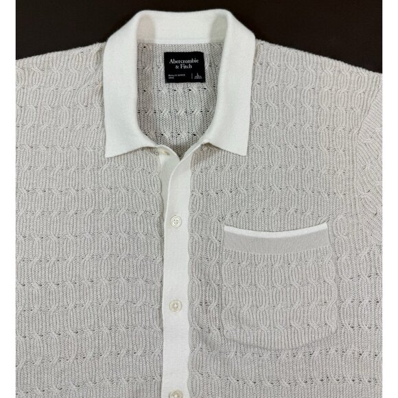 Abercrombie Fitch Mens Tonal Stitch Button Through Sweater Polo Sz Large Beige - Picture 2 of 8